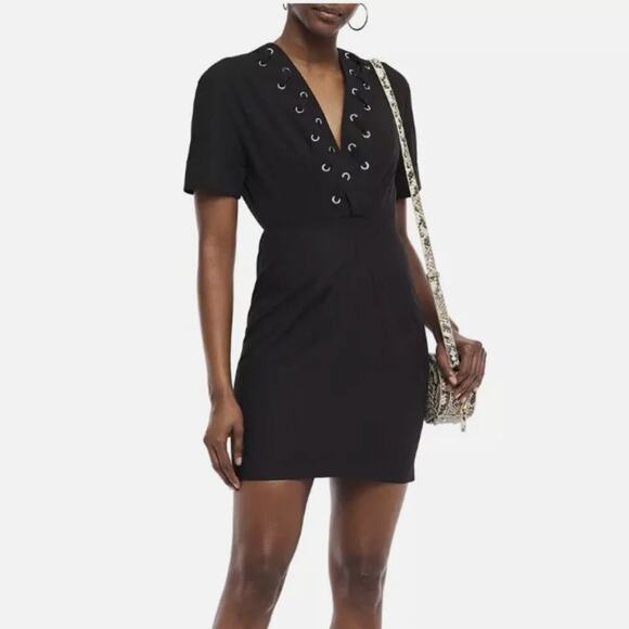 Sandro Clara Black Lace-Up Grommet Short Sleeve Mini Dress - Picture 1 of 9